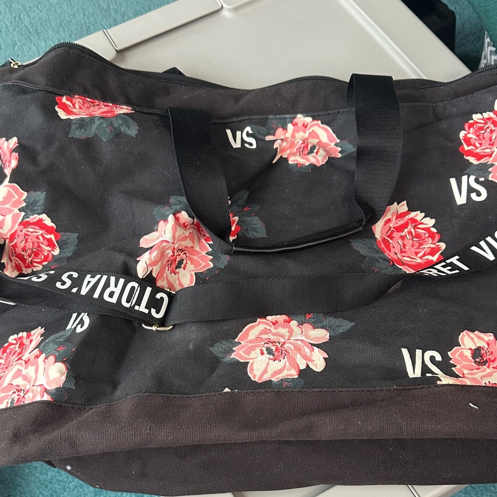 Victoria's Secret Black and Pink Floral Travel Bag